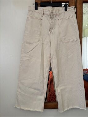 GAP High Rise Stride Ankle Wide Leg Stretch Jeans Cream Ivory Women’s 14R 32x27
